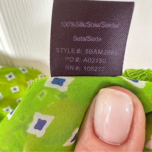 Hale Bob Green Chartreuse Print Silk Bell Sleeve Pullover Top Size S - Picture 8 of 12